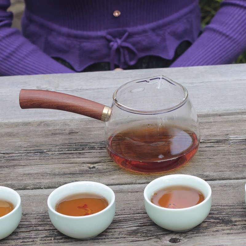 茶壶玻璃耐高温公道杯泡茶实木侧把壶手柄茶具透明分倒茶器花茶壶