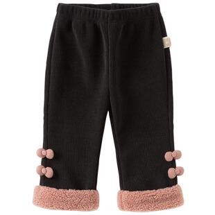 戴维贝拉童装针织裤子2026冬装新款女童宝宝国风厚款保暖加绒长裤