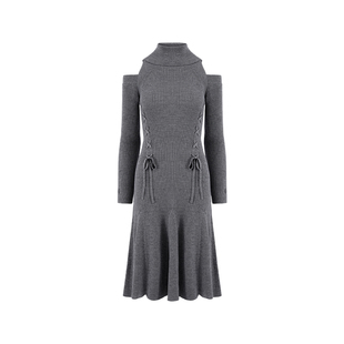 MARYLING玛俪琳2022秋季灰色露肩修身裙羊毛针织连衣裙A1CGW04120