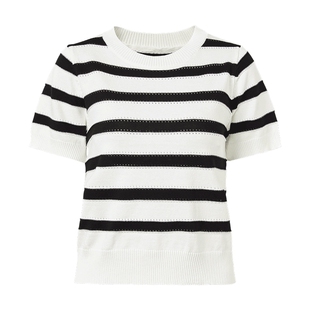 马天奴女装春夏新款黑白条纹针织衫圆领短袖毛衫上衣时尚百搭女