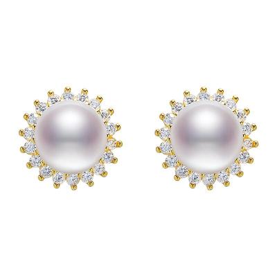 黛米珠宝 霓耀 白色淡水太阳花珍珠耳钉S925银女经典时尚耳饰SSS