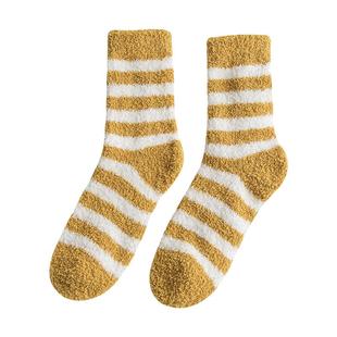 袜子女珊瑚绒不掉毛巾地板睡眠觉月子家居产后秋冬季中长筒加绒厚