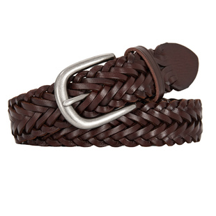 头层牛皮编织腰带男士女式真皮皮带配牛仔裤复古西式麻花编制手工