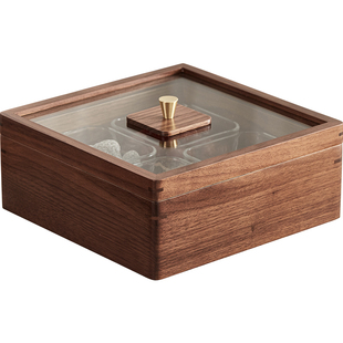 初心木质果盘轻奢分格过年糖果盒带盖客厅高档零食茶几点心水果盘