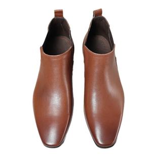 切尔西靴男士真皮小方头短靴秋冬新款松紧口英伦休闲商务高帮皮鞋