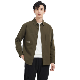 【全棉/松弛感】古鲨绿色长袖衬衫男休闲宽松直筒外套2026春装新