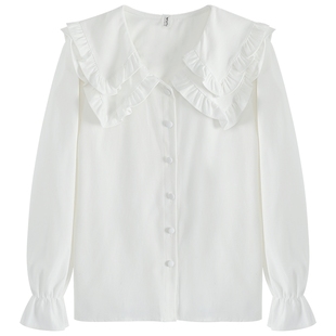 慕兔甜美娃娃领白色衬衫女秋季2025新款别致设计感小众泡泡袖上衣