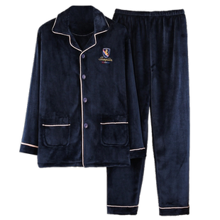 秋冬季男士薄款珊瑚绒睡衣可外穿青年中年高档法兰绒家居服加大码