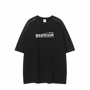 GKKRT美式字母刺绣重磅短袖T恤男2025新款宽松复古高街圆领上衣服