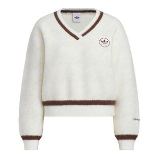 adidas阿迪达斯三叶草千鸟格毛绒开衫套头衫秋冬女针织衫KC2687