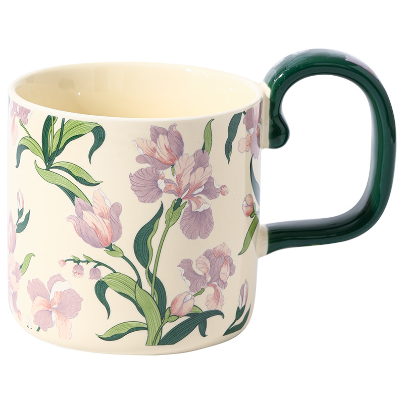 鸢尾花陶瓷马克杯女士高颜值家用喝水杯办公室早餐杯牛奶咖啡杯子