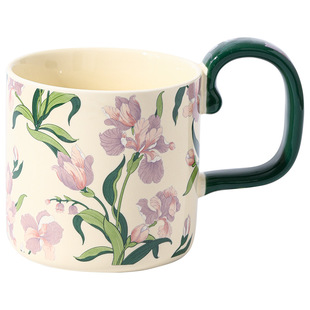 鸢尾花陶瓷马克杯女士高颜值家用喝水杯办公室早餐杯牛奶咖啡杯子