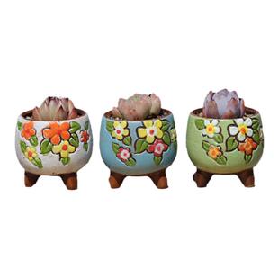 多肉植物花盆手绘粗陶透气小号韩式简约控型桌面老桩