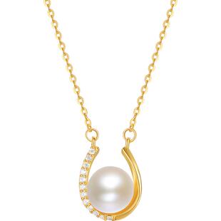 周六福项链淡水珍珠项链S925银黄金色小众气质送女友情人节礼物