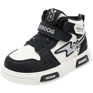 巴布豆童鞋男童高帮板鞋2025新款秋冬款男孩加绒鞋儿童二棉运动鞋