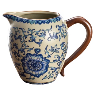 容山堂米黄青花汝窑公道杯陶瓷分茶器茶滤网一体茶海功夫茶配件