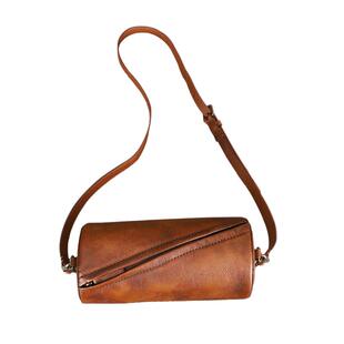 法缇斯头层牛皮圆筒小包包迷你单肩斜跨包小众真皮圆柱形水桶包女