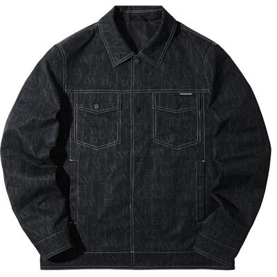 海澜之家衬衫领仿牛仔满印夹克男