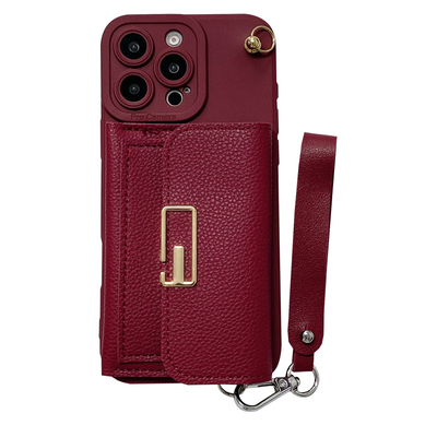 酒红回字扣零钱包斜跨手机壳