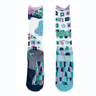 夏季日系复古AB不对称中筒袜子女ins潮薄款透明网红同款玻璃丝袜