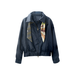 FORNI/YOYO “霓虹飞行”摩登丝巾领皮带扣薄棉服亮面夹克短外套
