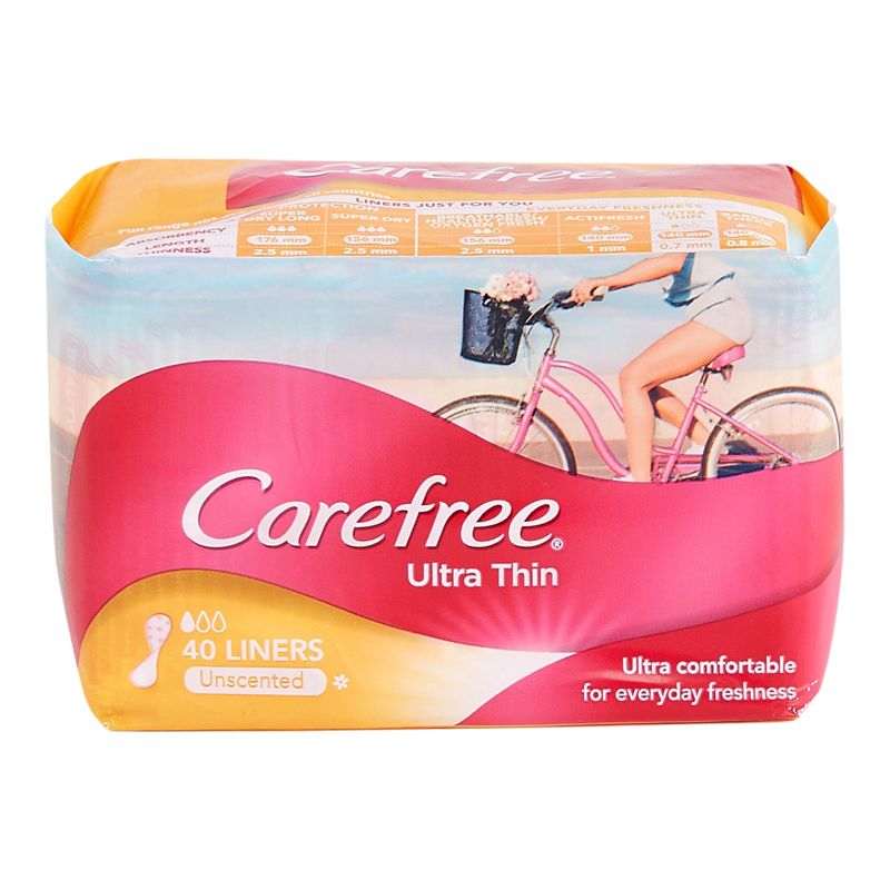 Carefree 4包优惠装超薄柔软无香护垫40片高效吸收干爽吸水一次性