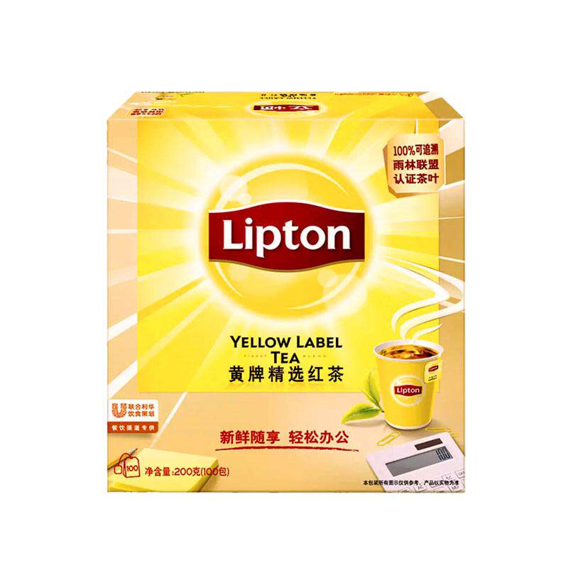 lipton立顿红茶100包商用茶包立顿黄牌精选进口红茶袋泡茶叶正品