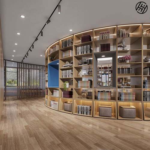 大学图书馆书架异形书店书柜定制带灯图书馆阅览桌三胺板图书展柜