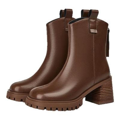 牛皮粗跟商场同款短筒靴子妙丽