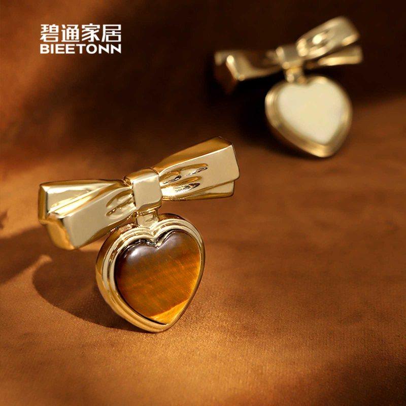 碧通黄铜拉手金色法式爱心水晶柜门美式拉手家具抽屉复古柜门拉手