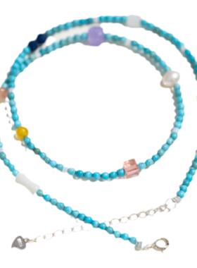 《天青》天然绿松石国风新中式串珠项链女925纯银锁骨链复古小众