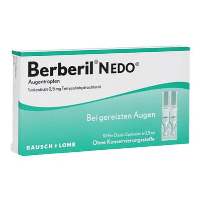 欧洲直邮Berberil红血丝眼药水10支*0.5ml/盒眼发炎盐酸四氢唑林