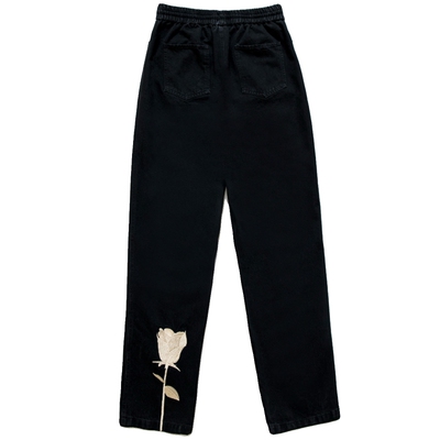 octopusl玫瑰刺绣牛仔裤