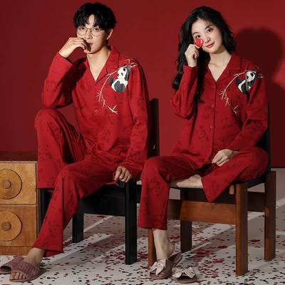 【纯棉】情侣睡衣女士春秋冬季2025新款家居服长袖红色本命年喜庆