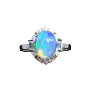 天然白欧泊戒指火彩好女款银托活口可调节新款简约大气款指环排戒