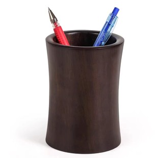 黑檀木实木笔筒创意艺术摆件 办公室桌面收纳筒 木质笔筒定制刻字