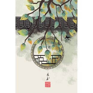 新中式民俗古风二十四节气富贵平安徽派建筑酒店三联装饰画画芯