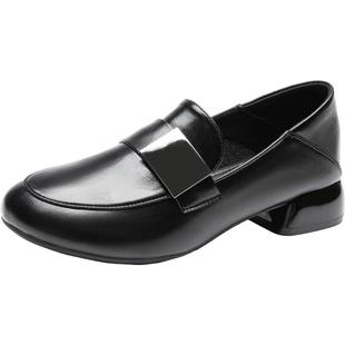 大东乐福鞋女鞋2025秋季新款方跟低跟套脚圆头亮面小皮鞋Q0009