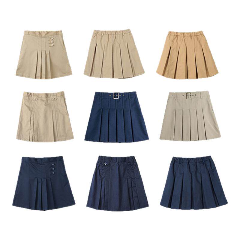 伊顿同款校服裙子女童半身裙卡其色短裙中小学生英伦风藏青百褶裙