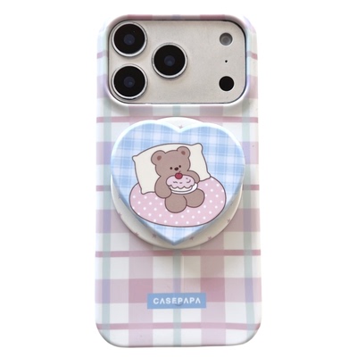 粉色格纹磁吸硬壳iPhone手机壳