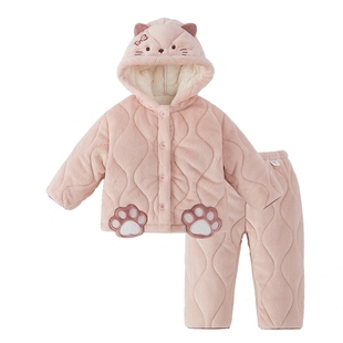 [抗菌远红外]儿童秋冬家居服宝宝夹棉男童双面绒连帽冬装睡衣女童