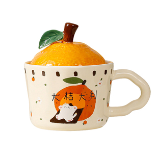 生日礼物陶瓷水杯带勺高颜值女生新年大吉大利马克杯伴手礼早餐杯