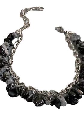 双层黑白雪花玉石手链