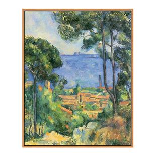 从圣埃斯塔克山上远眺伊夫古堡塞尚风景画客厅卧室沙发背景装饰画