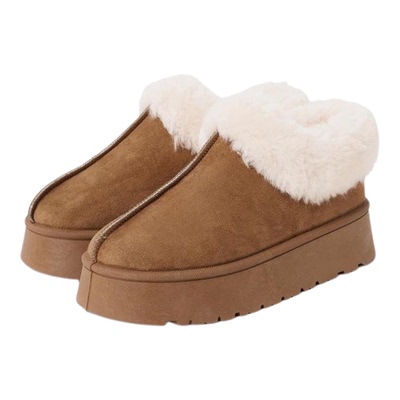 御寒保暖 多次返单！日系grl甜美可爱翻边毛毛厚底雪地靴防滑棉鞋