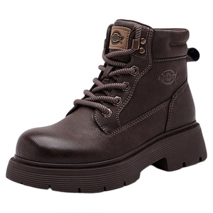 Dickies马丁靴女2025新款冬季美拉德皮靴女加绒保暖厚底增高靴子