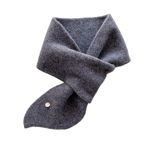 100%纯羊毛韩版深灰色毛线针织厚围巾男女冬季交叉护颈短款小围脖