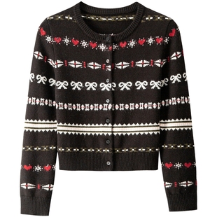 【绵羊毛】BANANA BABY2026年春新款费尔岛少女感提花针织开衫女