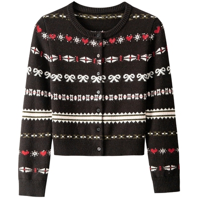 【绵羊毛】BANANA BABY2026年春新款费尔岛少女感提花针织开衫女