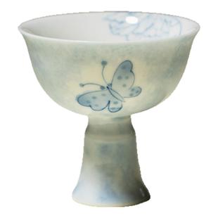 里作仿宋青花手绘高足主人杯日式简约陶瓷茶杯功夫茶具品茗杯单杯